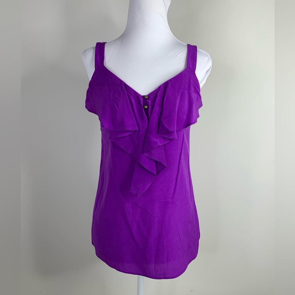 M1 Banana Republic‎ Purple Chiffon Silk V-Neck Sleeveless  Blouse Petite 2P